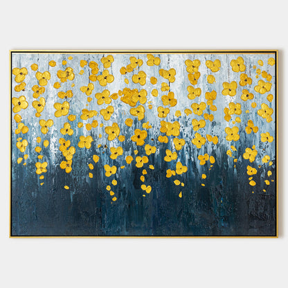 Navy Blue Gold Flower Art_01