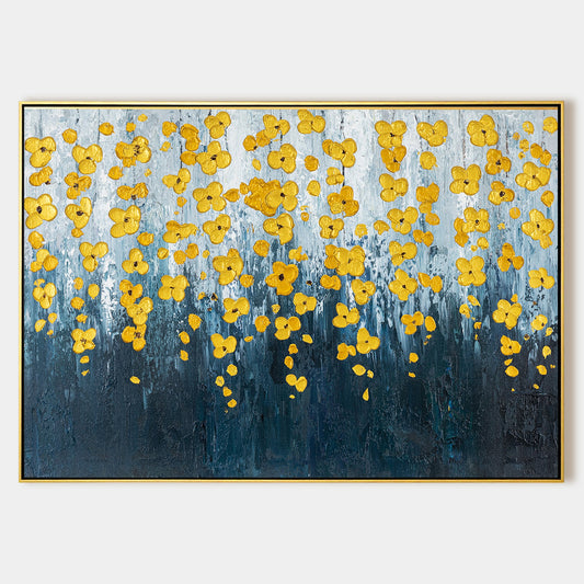 Navy Blue Gold Flower Art_01
