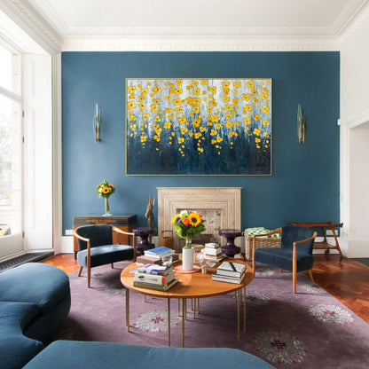 Navy Blue Gold Flower Art_01