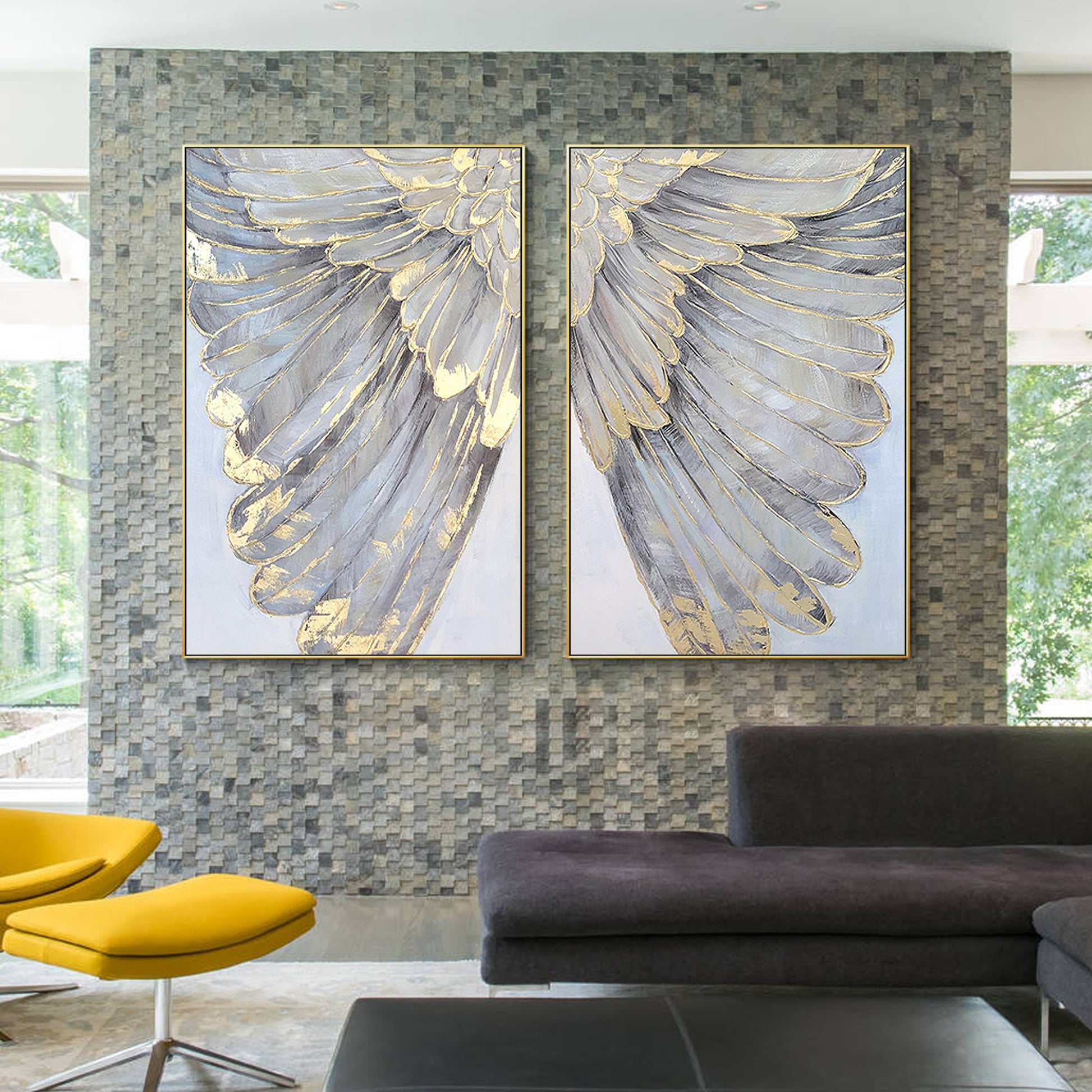 Set of 2 feather wall art