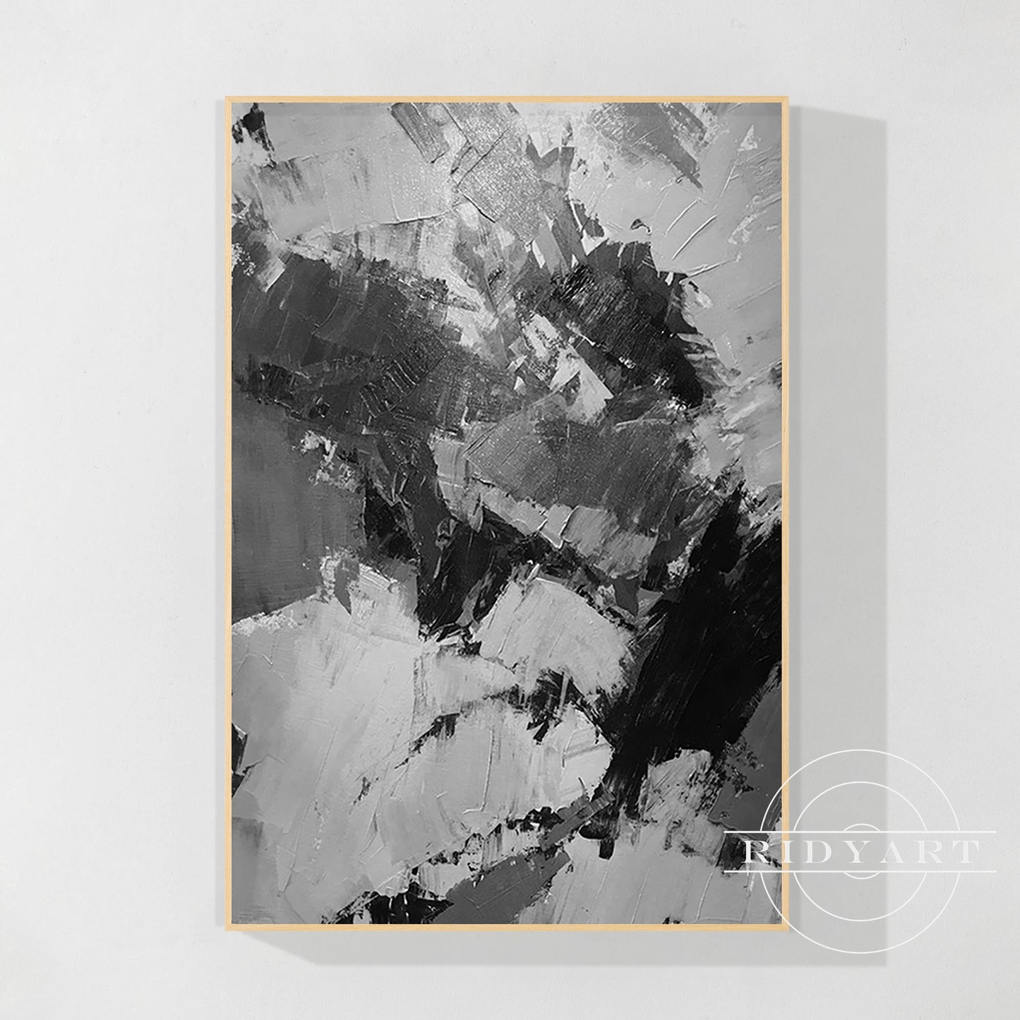 Black Gray White Abstract Textured Painting on Canvas
