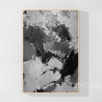 Black Gray White Abstract Textured Painting on Canvas