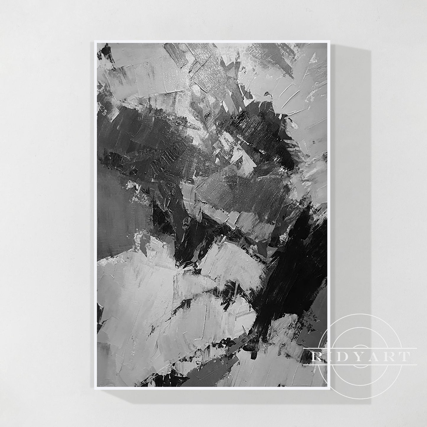 Black Gray White Abstract Textured Painting on Canvas
