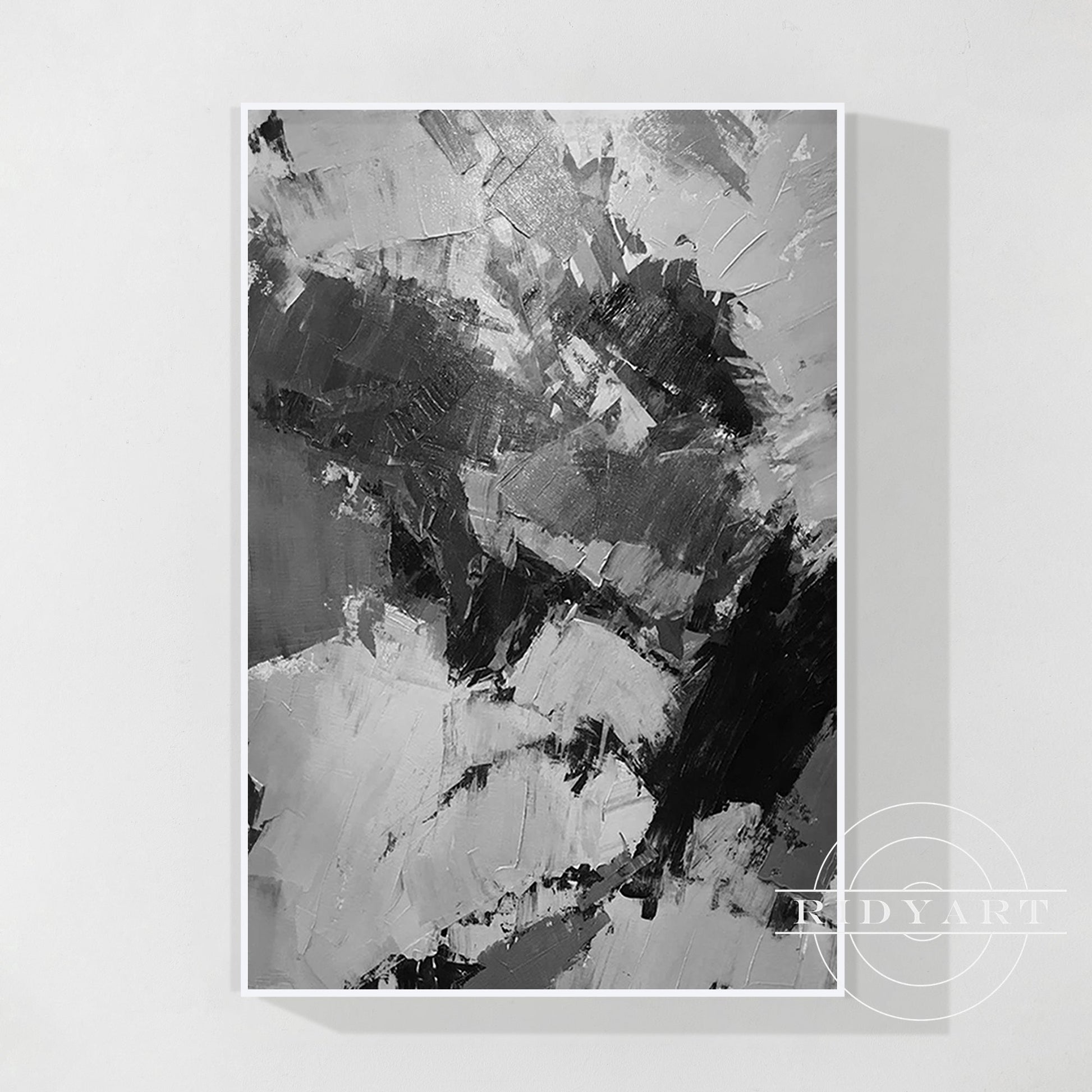 Black Gray White Abstract Textured Painting on Canvas