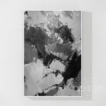 Black Gray White Abstract Textured Painting on Canvas