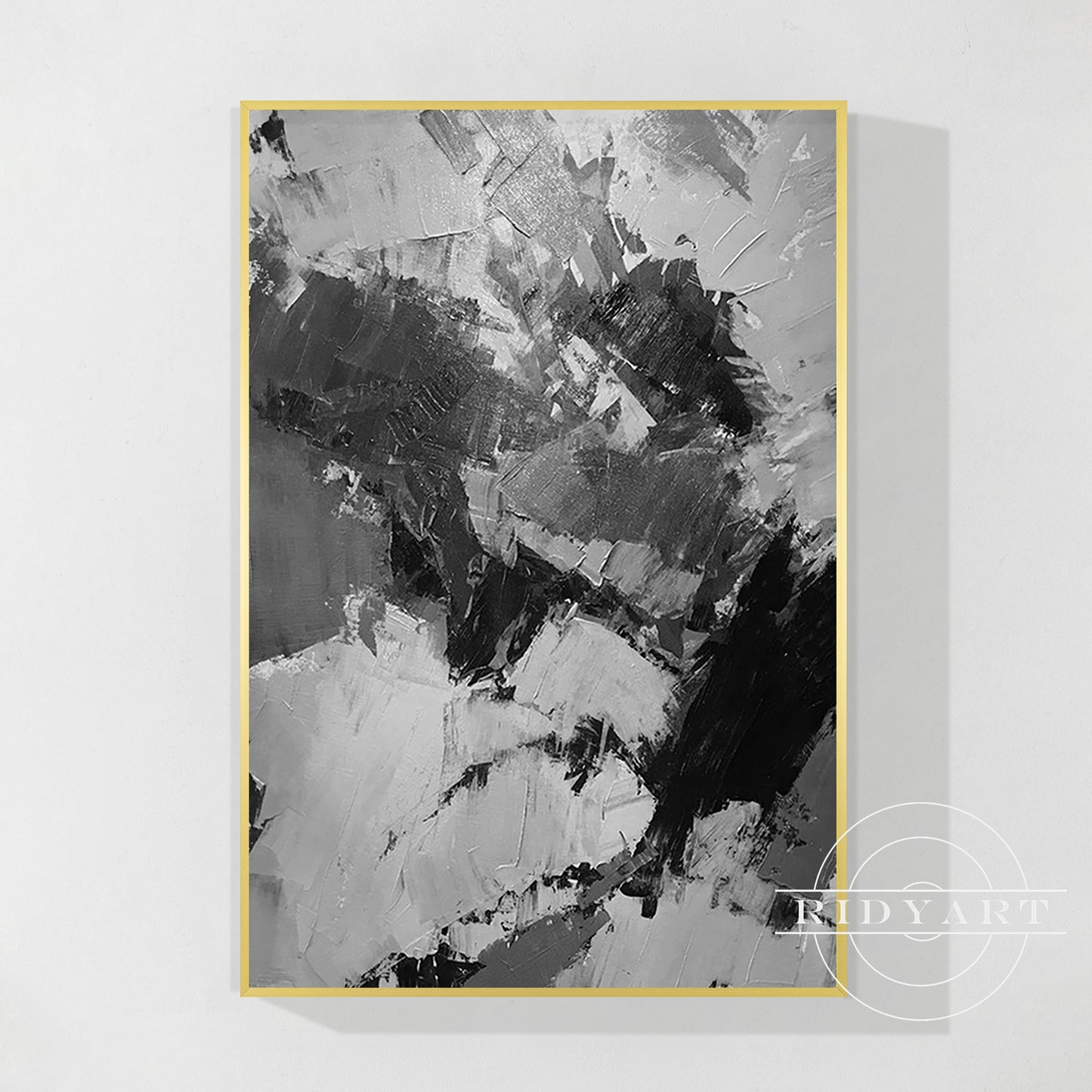 Black Gray White Abstract Textured Painting on Canvas