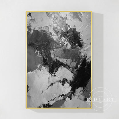 Black Gray White Abstract Textured Painting on Canvas