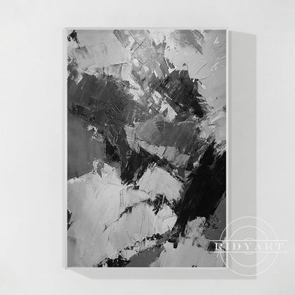Black Gray White Abstract Textured Painting on Canvas