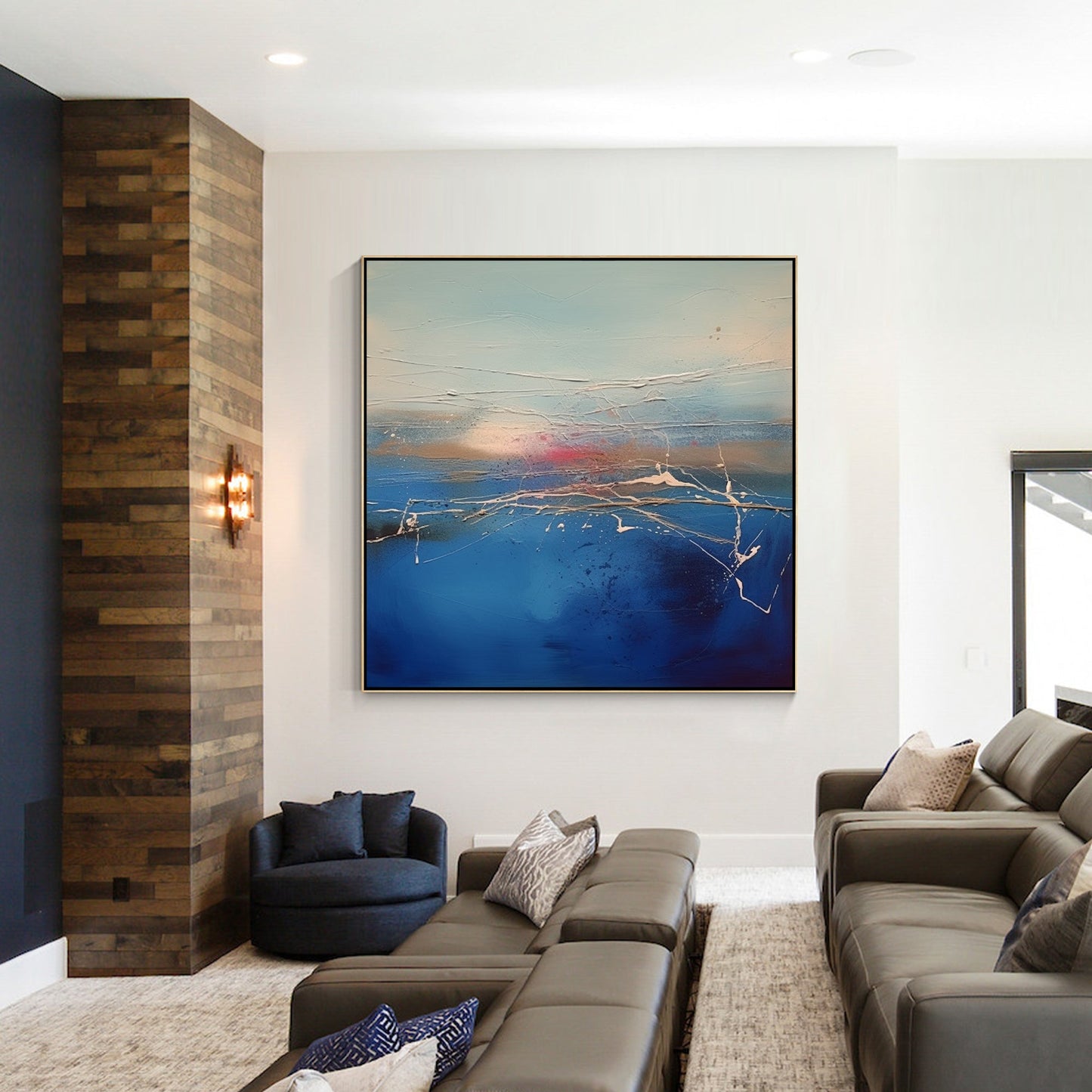 Blue Abstract Painting Textured Square Wall Art