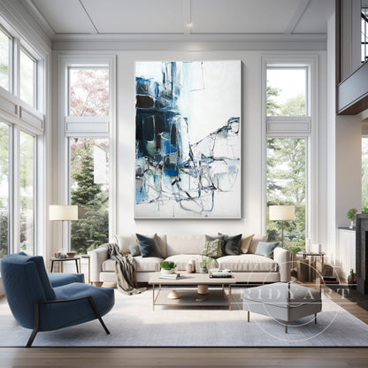 Blue Abstract Painting - Extra Large Navy Textured Wall Art