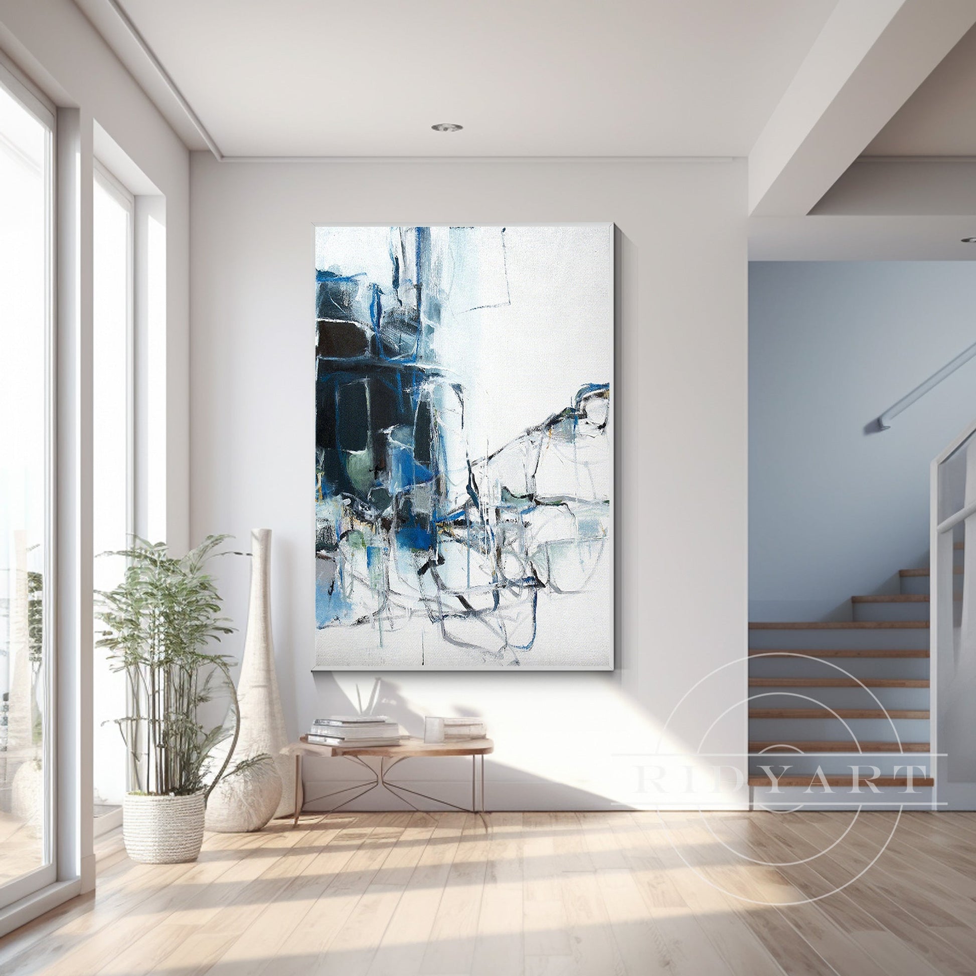 Blue Abstract Painting - Extra Large Navy Textured Wall Art