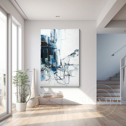 Blue Abstract Painting - Extra Large Navy Textured Wall Art