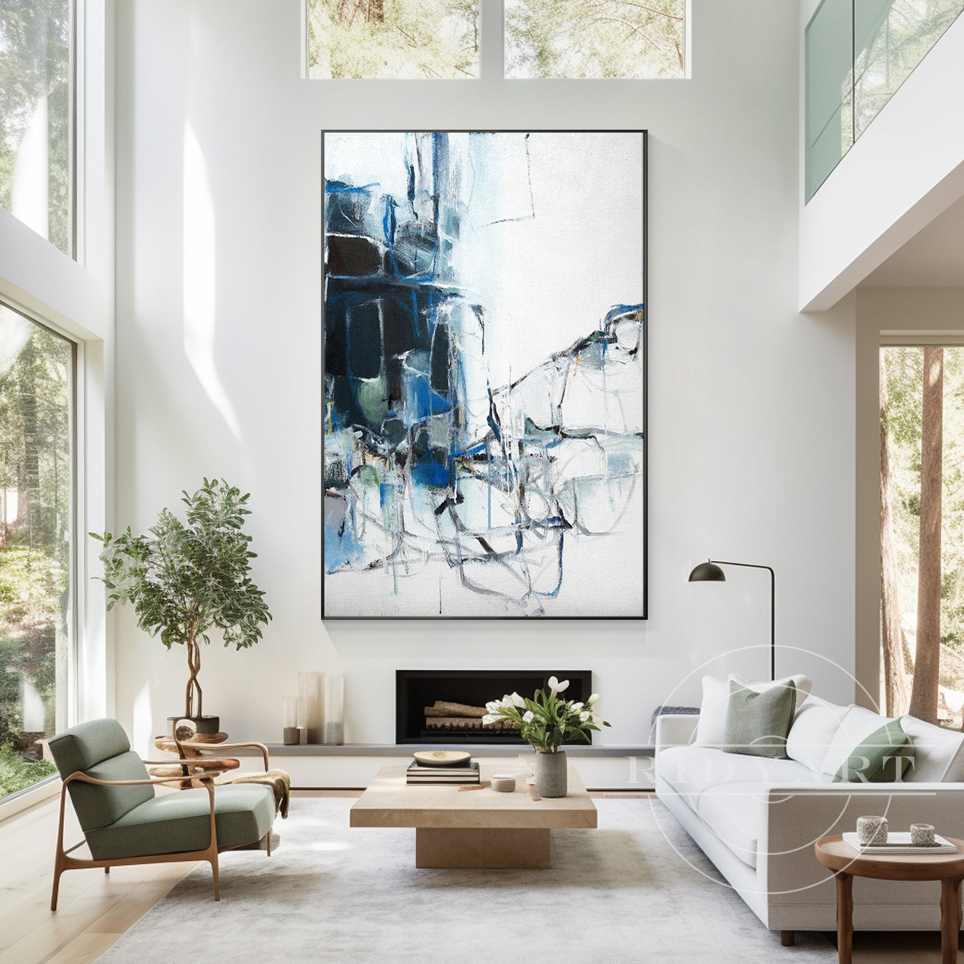 Blue Abstract Painting - Extra Large Navy Textured Wall Art
