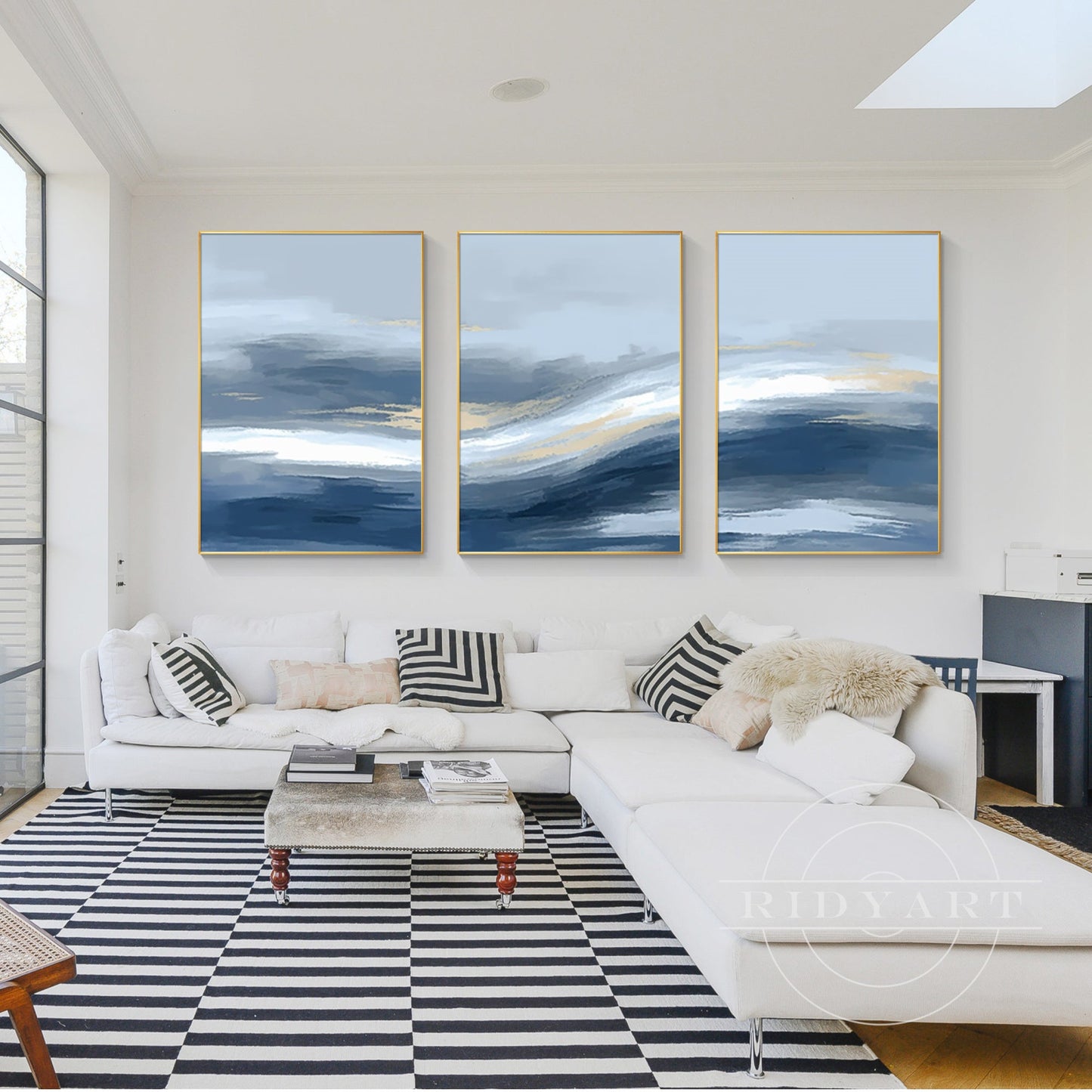 Triptych Blue and Gold Painting