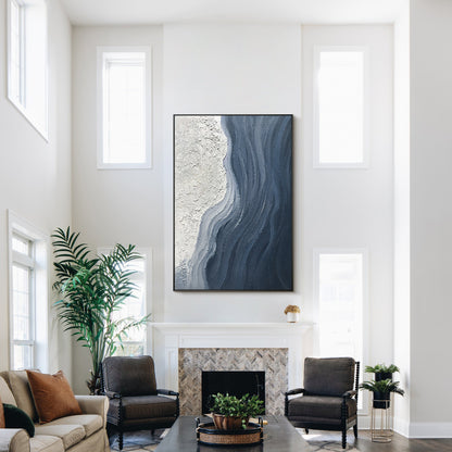 Beach Oil Painting Minimalist Navy blue Art