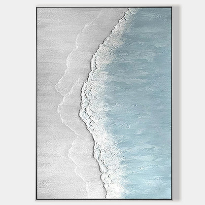 Minimalist White Beach Oil Painting on Canvas