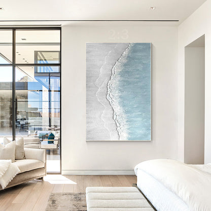 Minimalist White Beach Oil Painting on Canvas