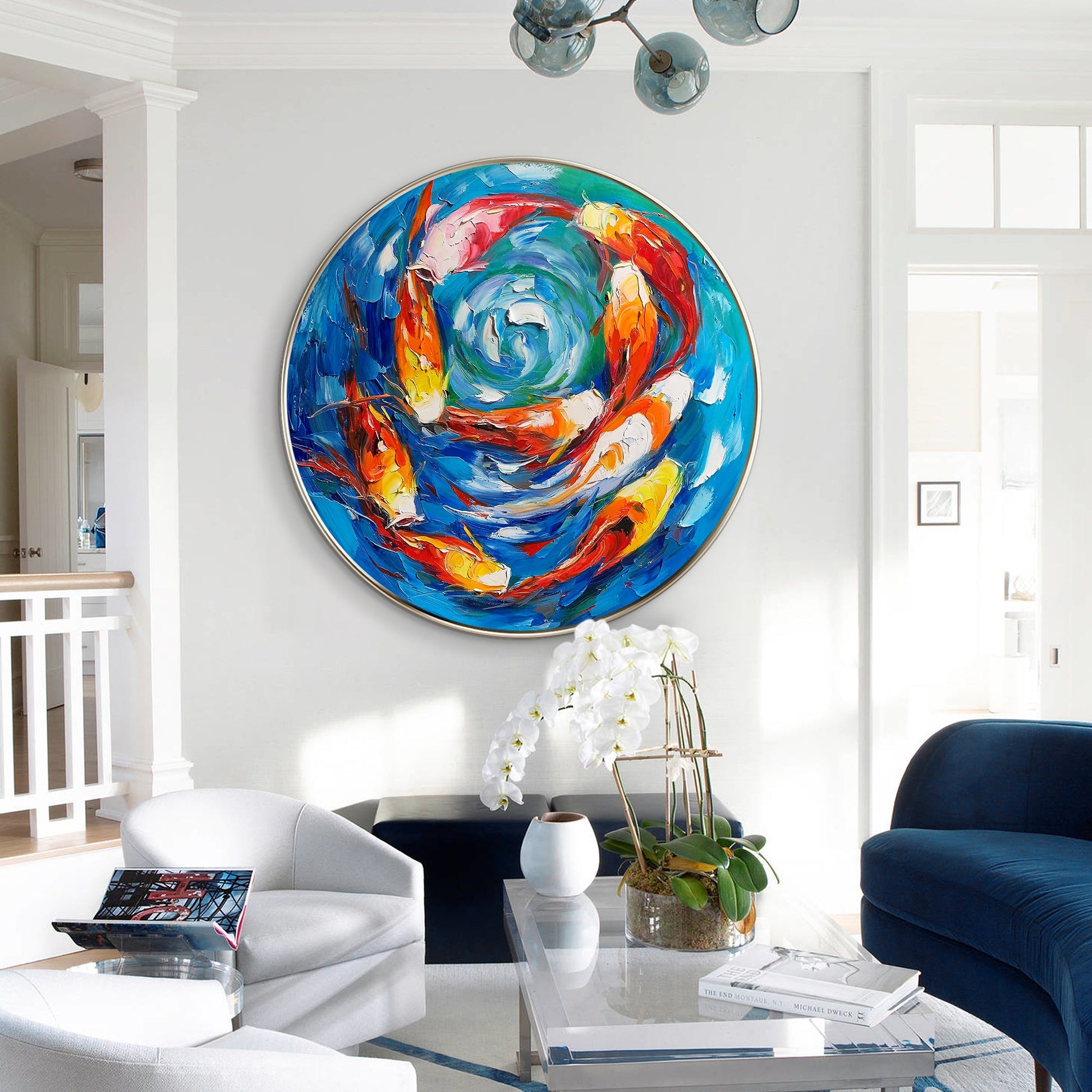 Colorful KOI Fish Swim Circle Painting