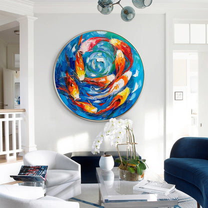 Colorful KOI Fish Swim Circle Painting