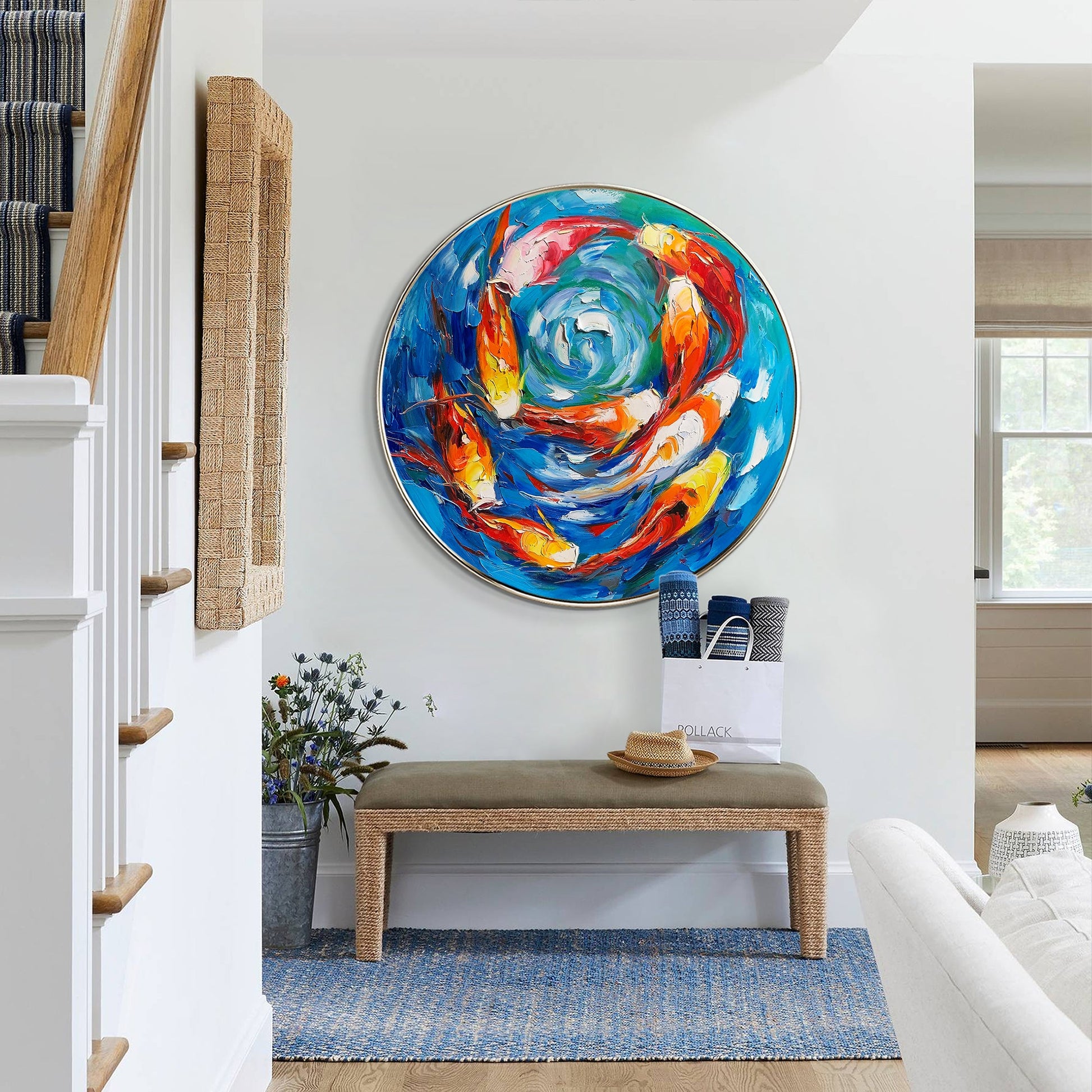 Colorful KOI Fish Swim Circle Painting