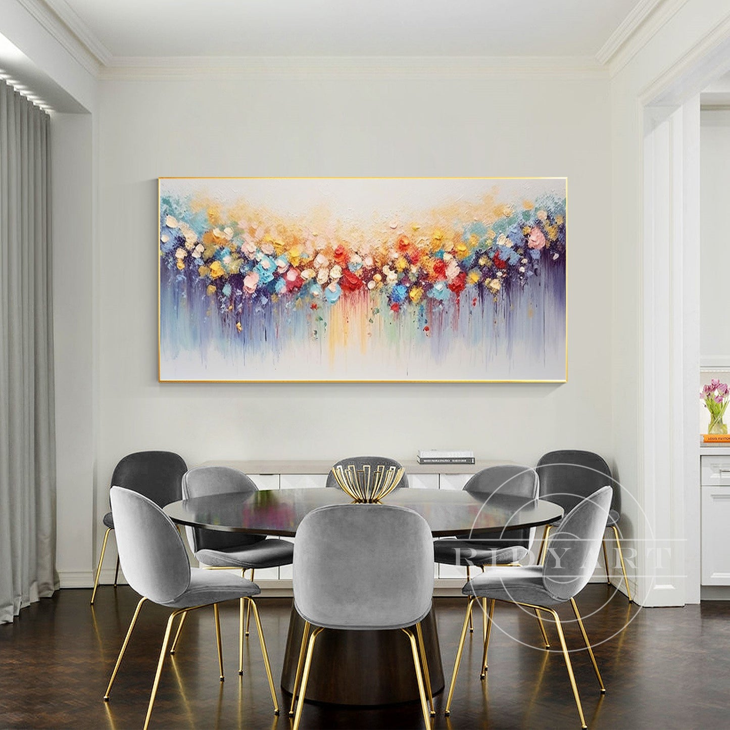 Colorful Abstract Flower Painting - 3D Textured Large Wall Art