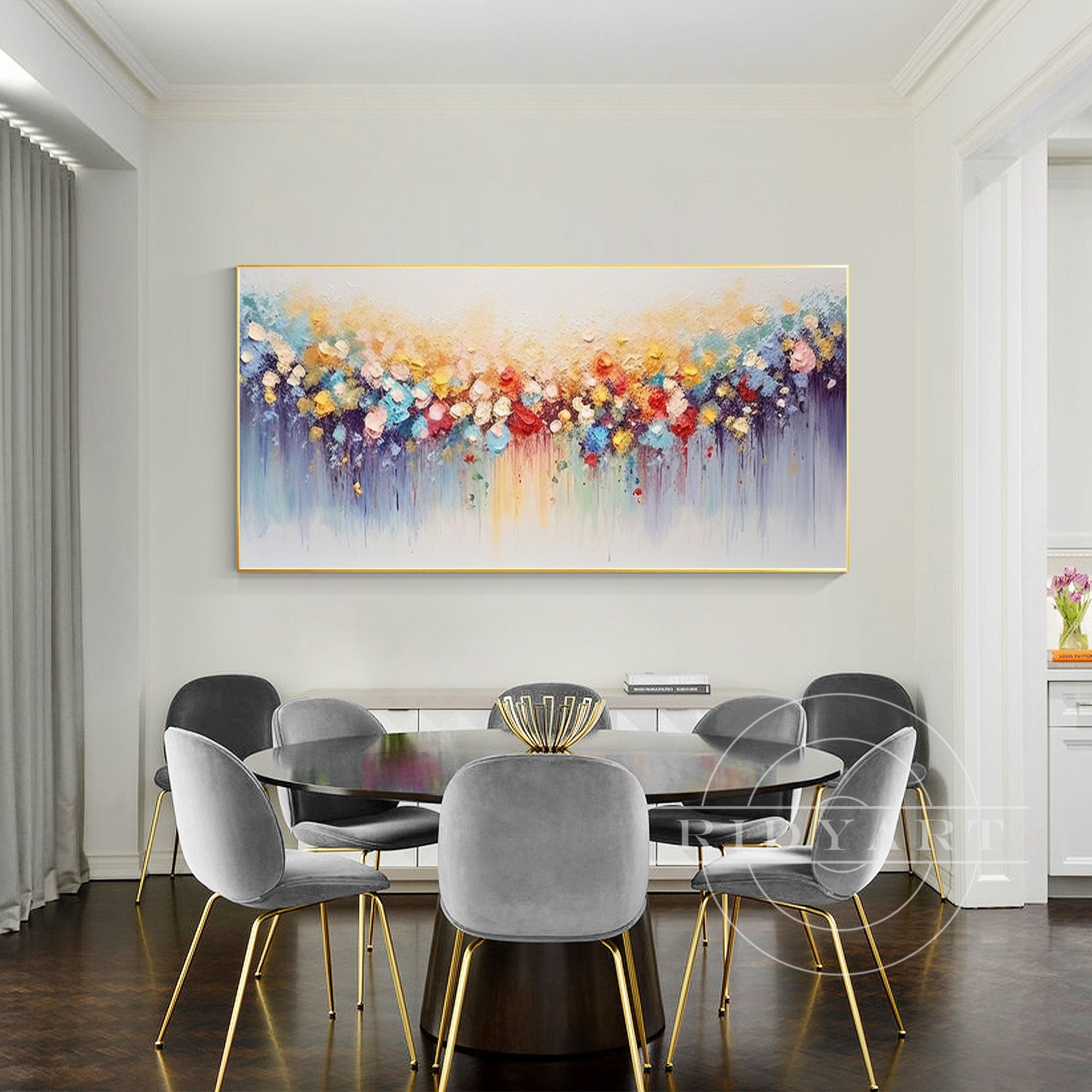 Colorful Abstract Flower Painting - 3D Textured Large Wall Art