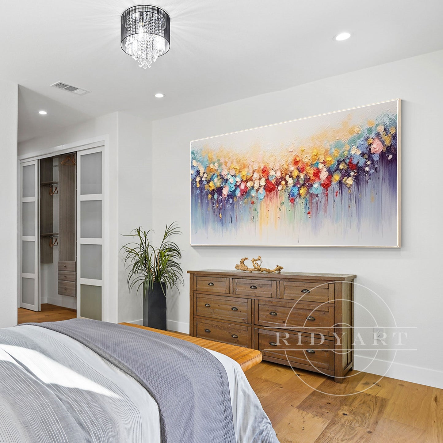 Colorful Abstract Flower Painting - 3D Textured Large Wall Art