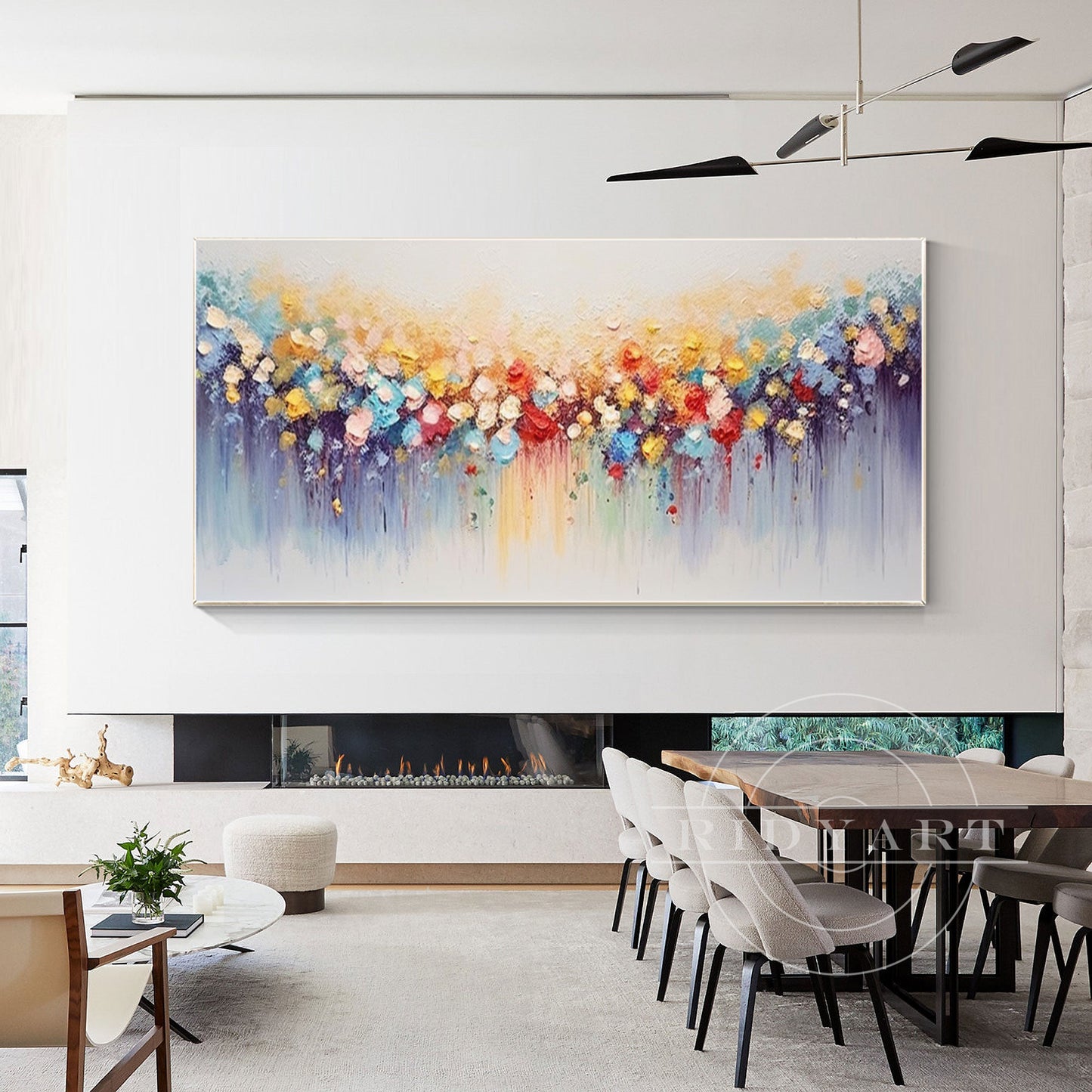 Colorful Abstract Flower Painting - 3D Textured Large Wall Art