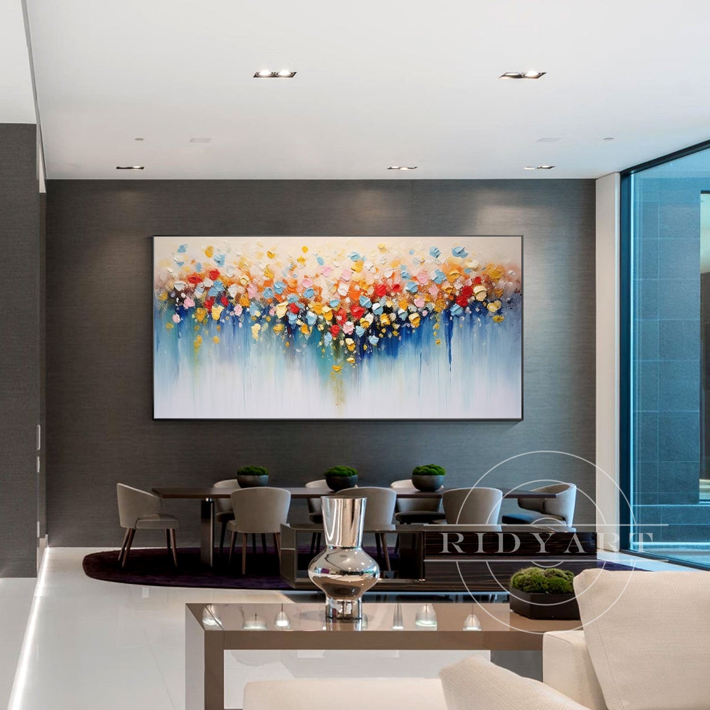 Colorful Abstract Flowers Painting - 3D Large Wall Art