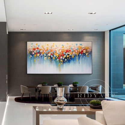 Colorful Abstract Flowers Painting - 3D Large Wall Art