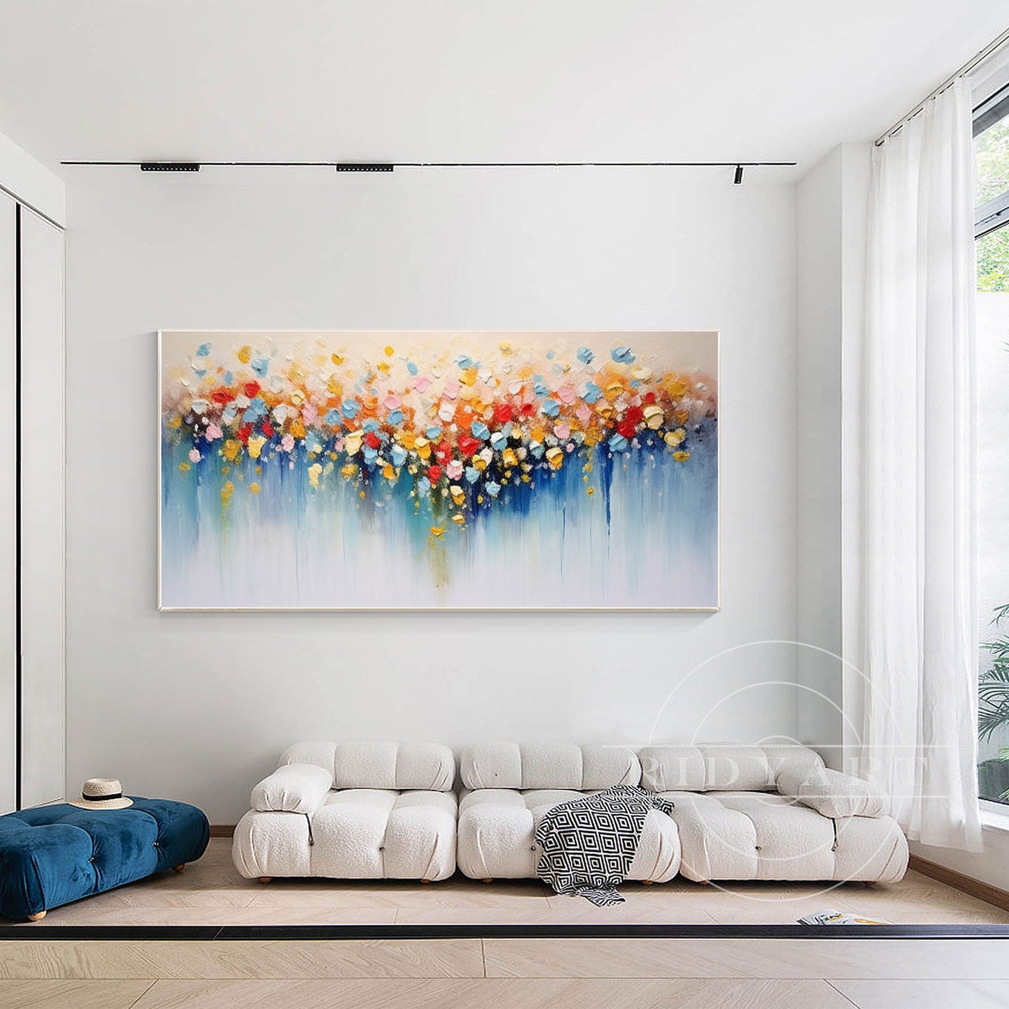 Colorful Abstract Flowers Painting - 3D Large Wall Art