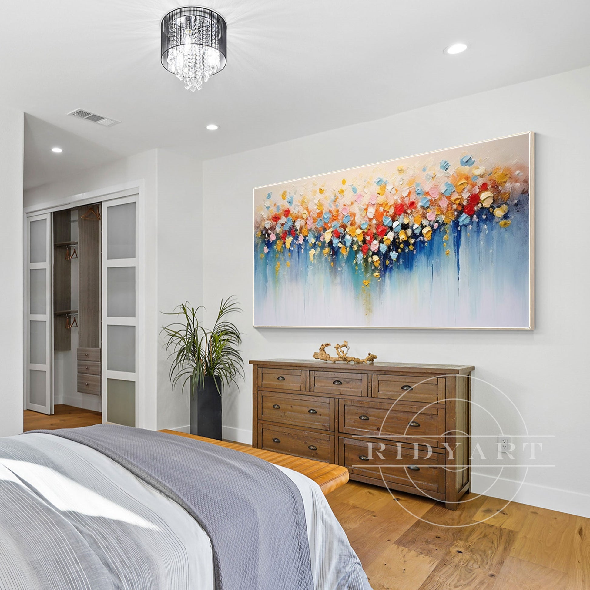 Colorful Abstract Flowers Painting - 3D Large Wall Art