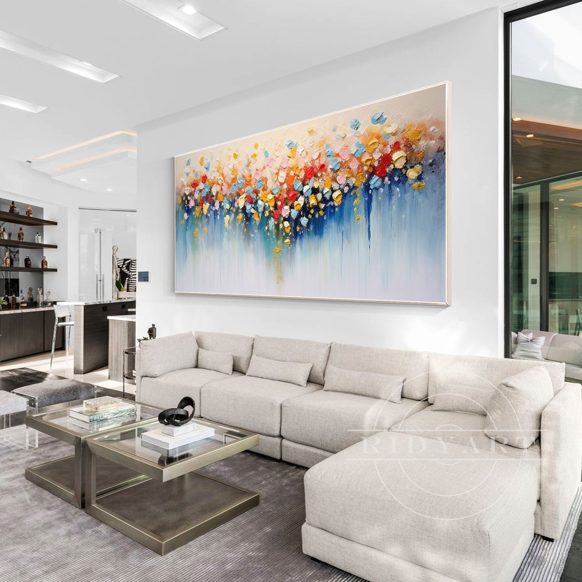 Colorful Abstract Flowers Painting - 3D Large Wall Art