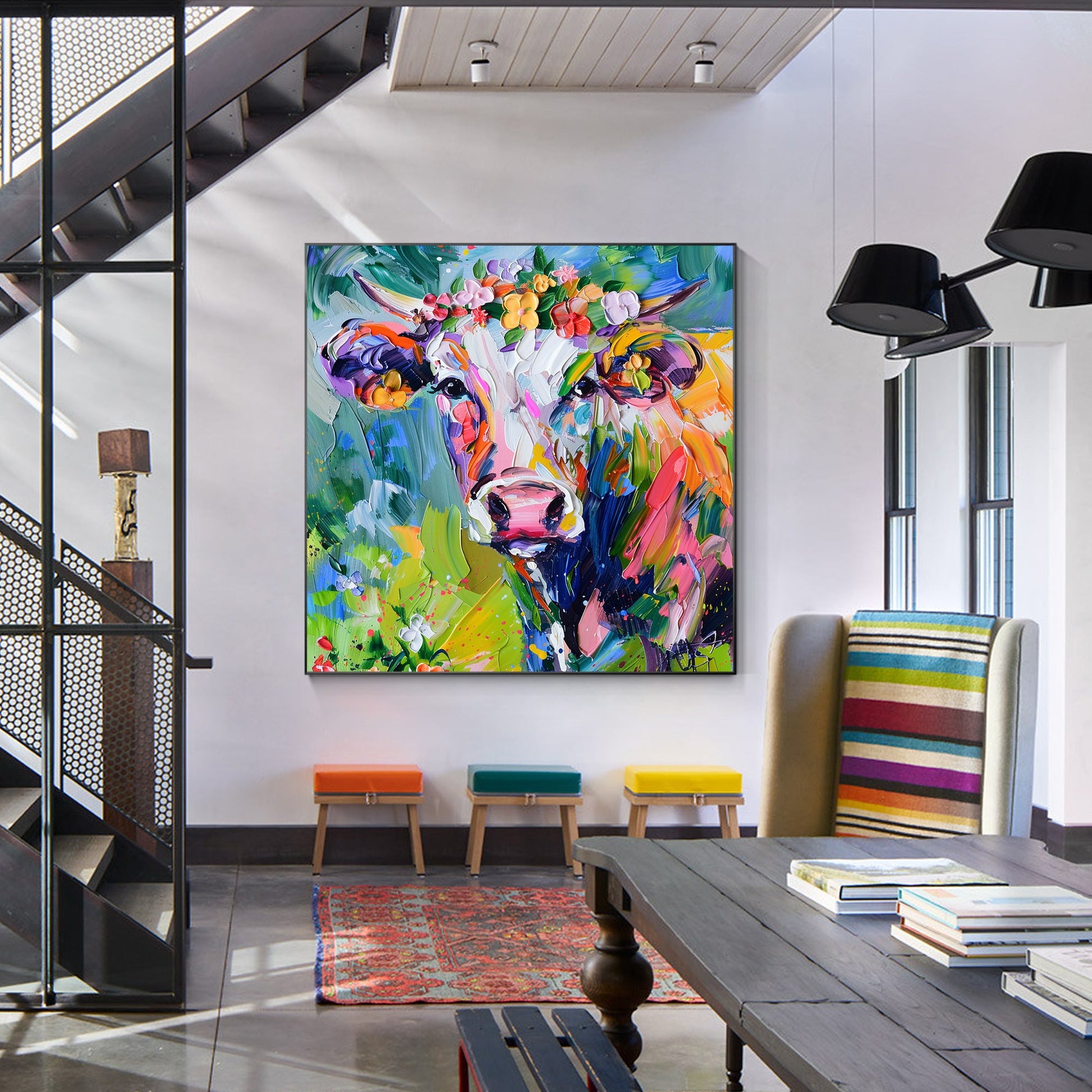 Colorful Cow Texture Pop Art