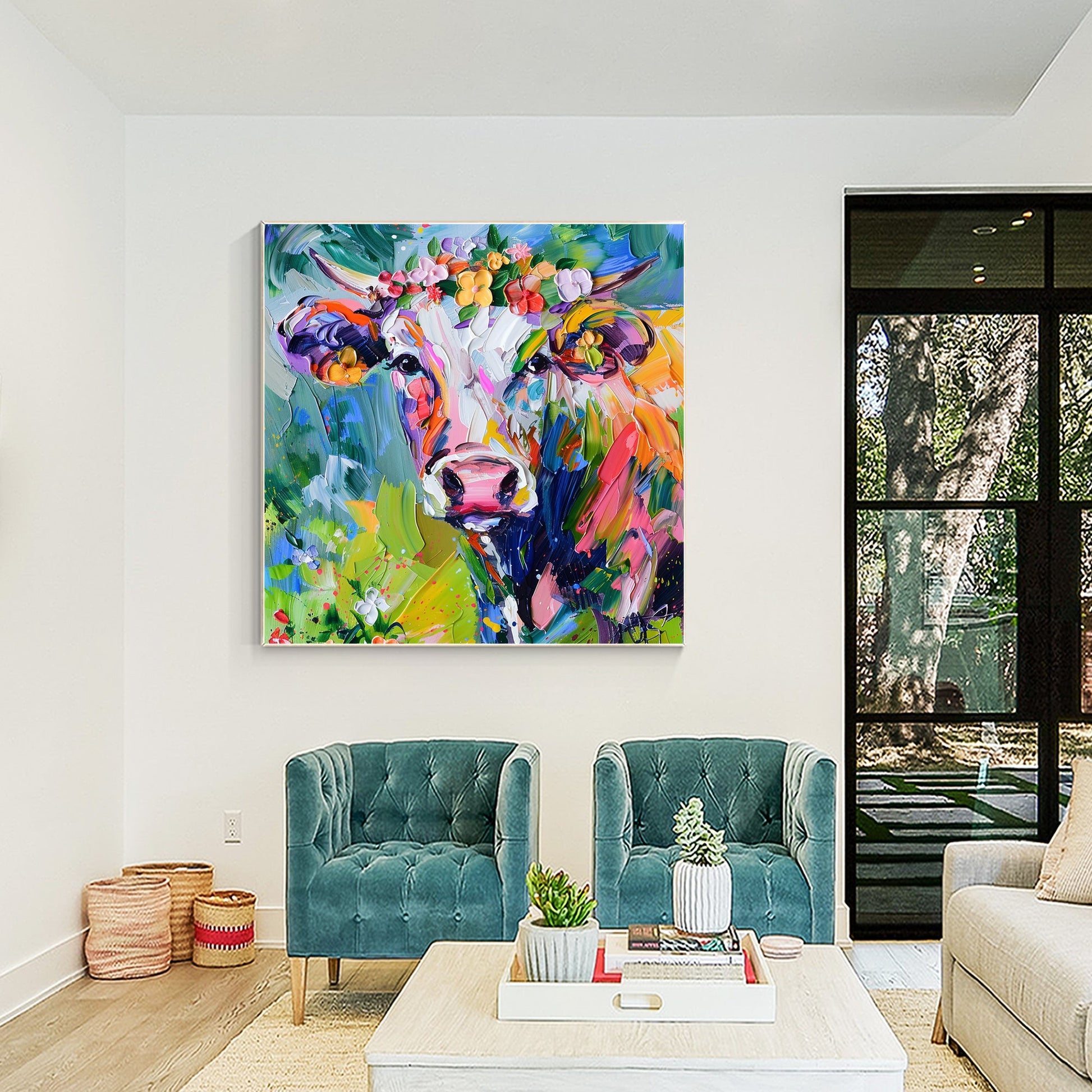 Colorful Cow Texture Pop Art