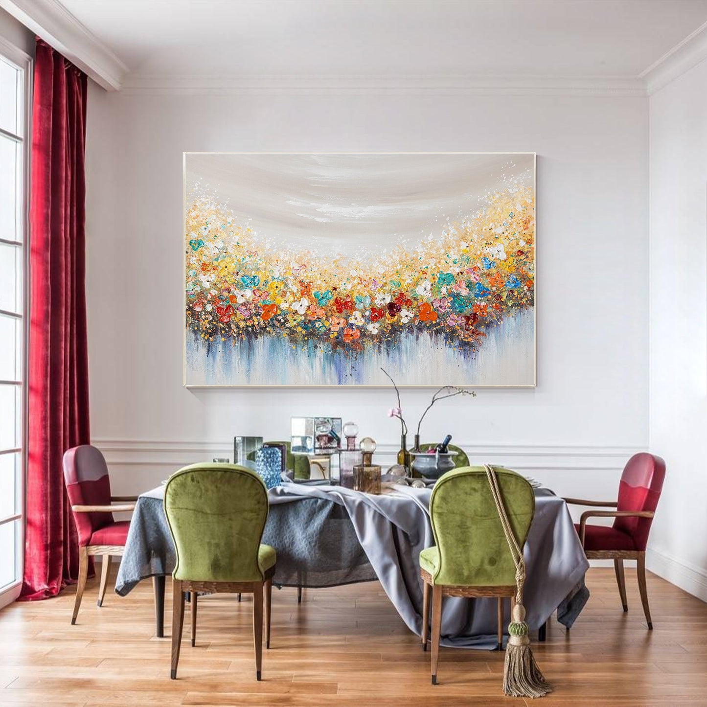 Colorful Flowers Painting - 3D Textured Extra Large Wall Art