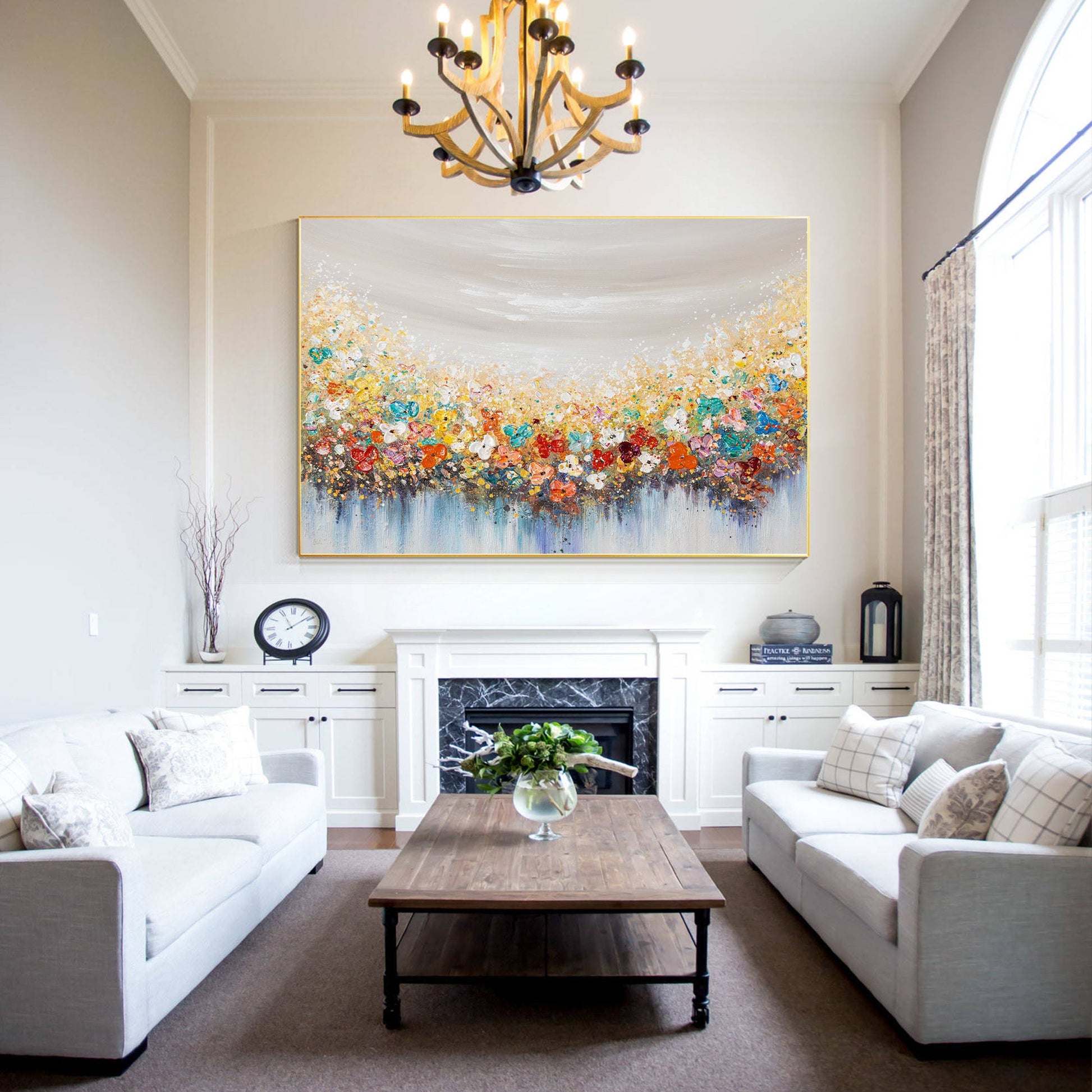 Colorful Flowers Painting - 3D Textured Extra Large Wall Art