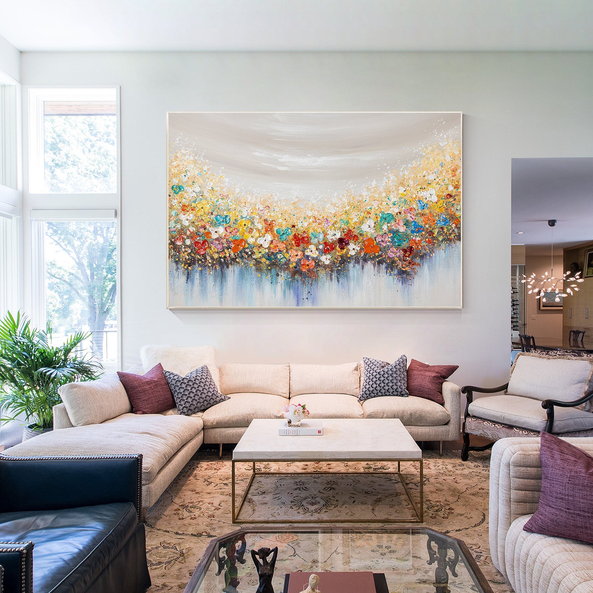 Colorful Flowers Painting - 3D Textured Extra Large Wall Art