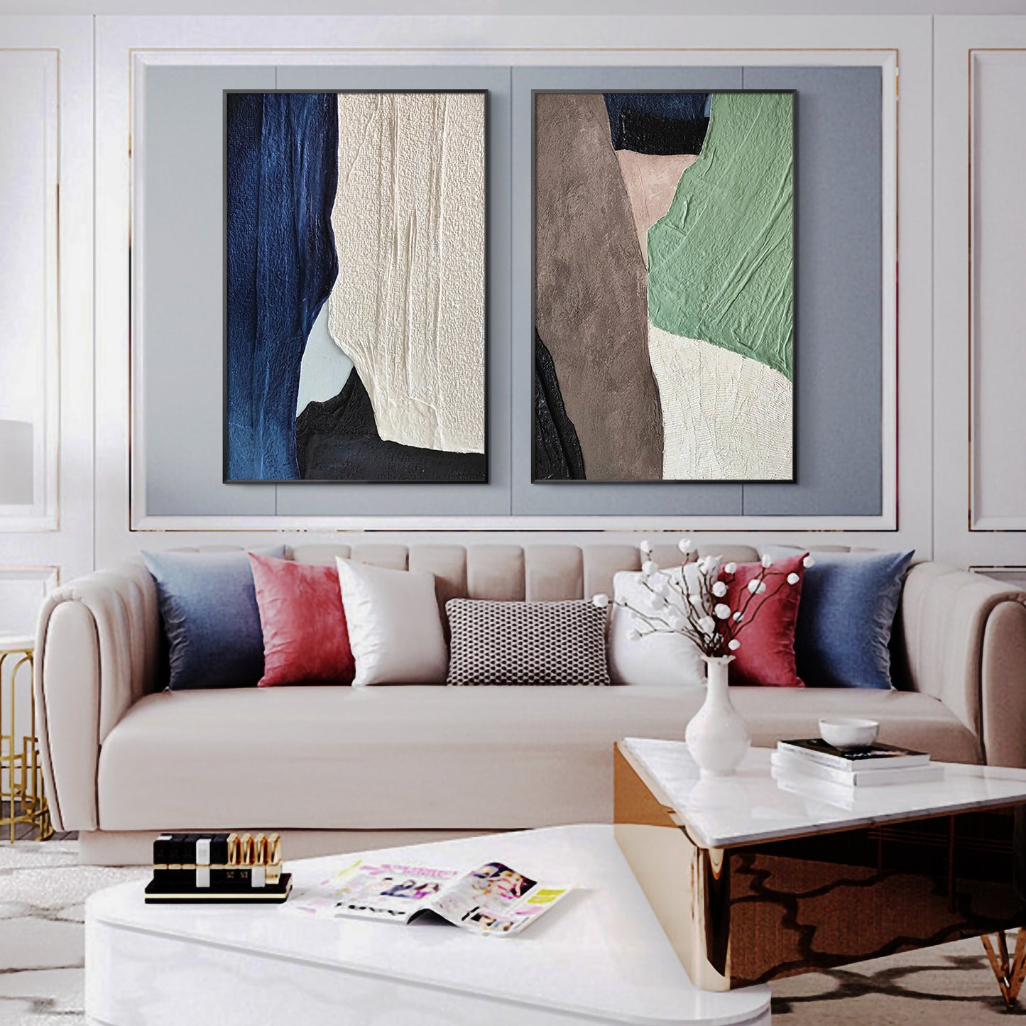 Minimalist 2 pieces Modern Abstract Oil Painting Framed