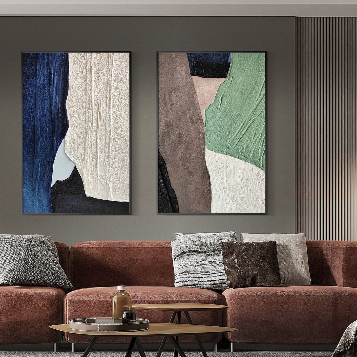 Minimalist 2 pieces Modern Abstract Oil Painting Framed