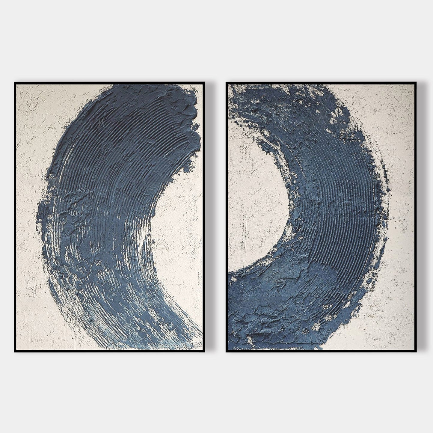 Set of 2 Navy Blue Minimalist Painting