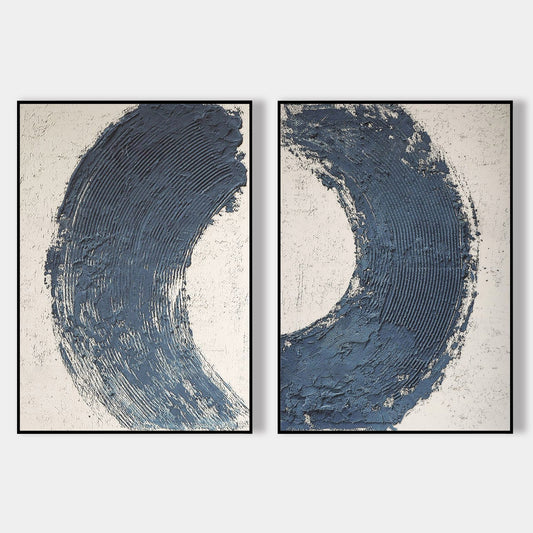 Set of 2 Navy Blue Minimalist Painting