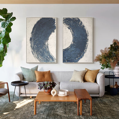 Set of 2 Navy Blue Minimalist Painting