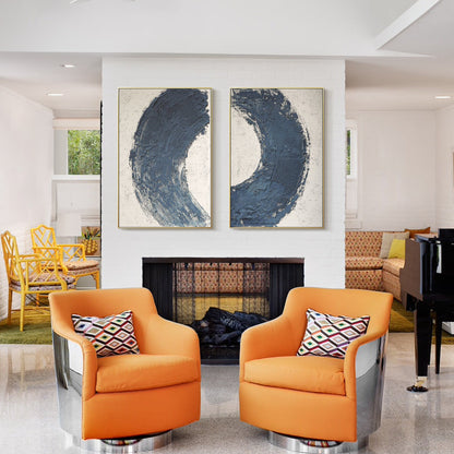 Set of 2 Navy Blue Minimalist Painting