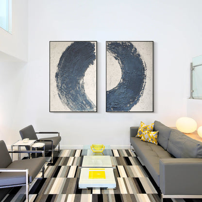 Set of 2 Navy Blue Minimalist Painting