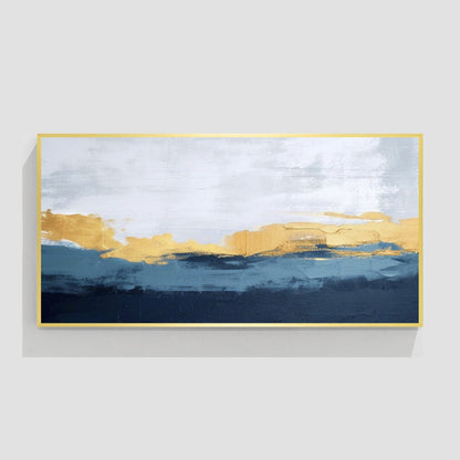 Navy Blue Ocean With Gold Leaf Abstract Oil Painting