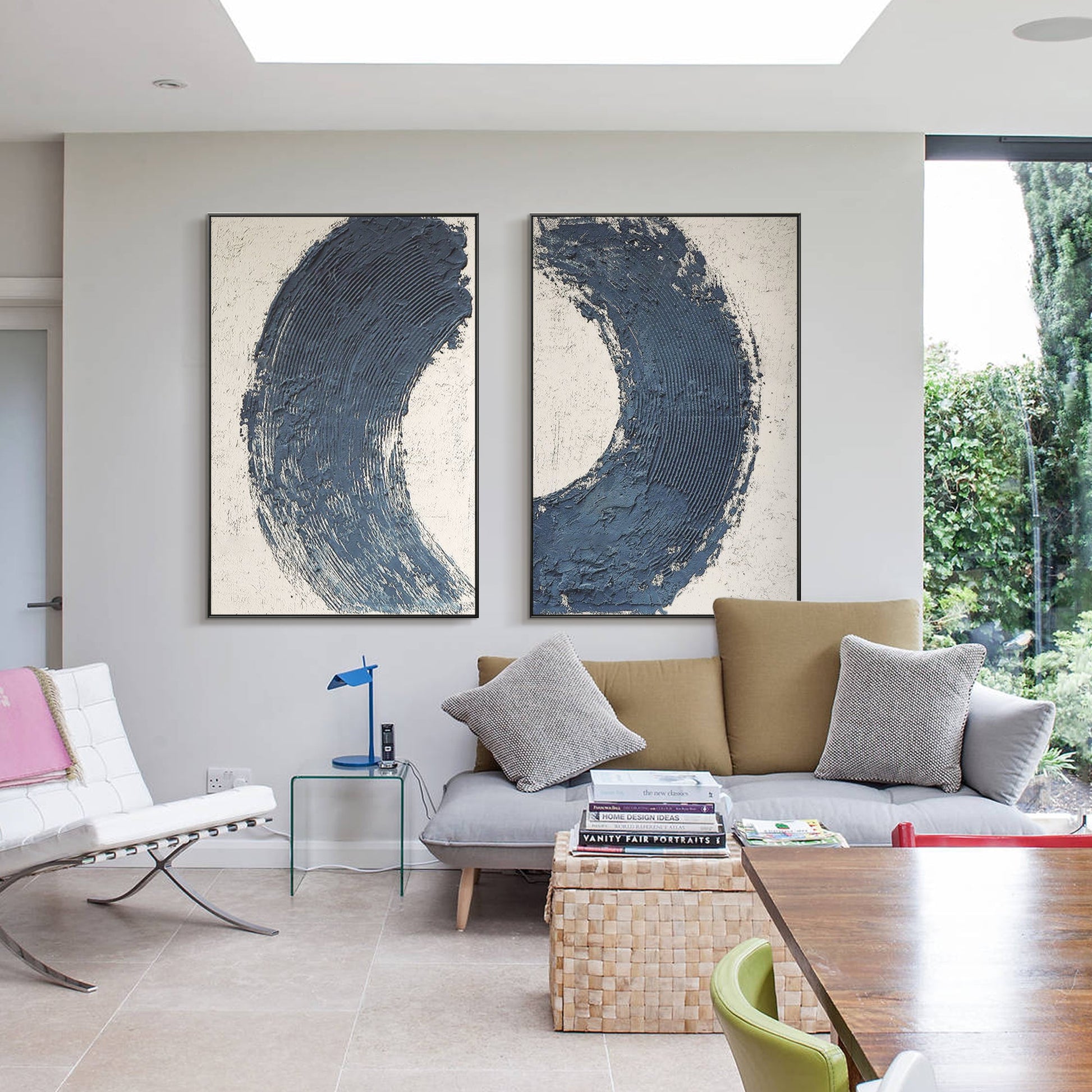Set of 2 Navy Blue Minimalist Painting