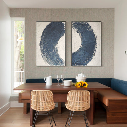 Set of 2 Navy Blue Minimalist Painting