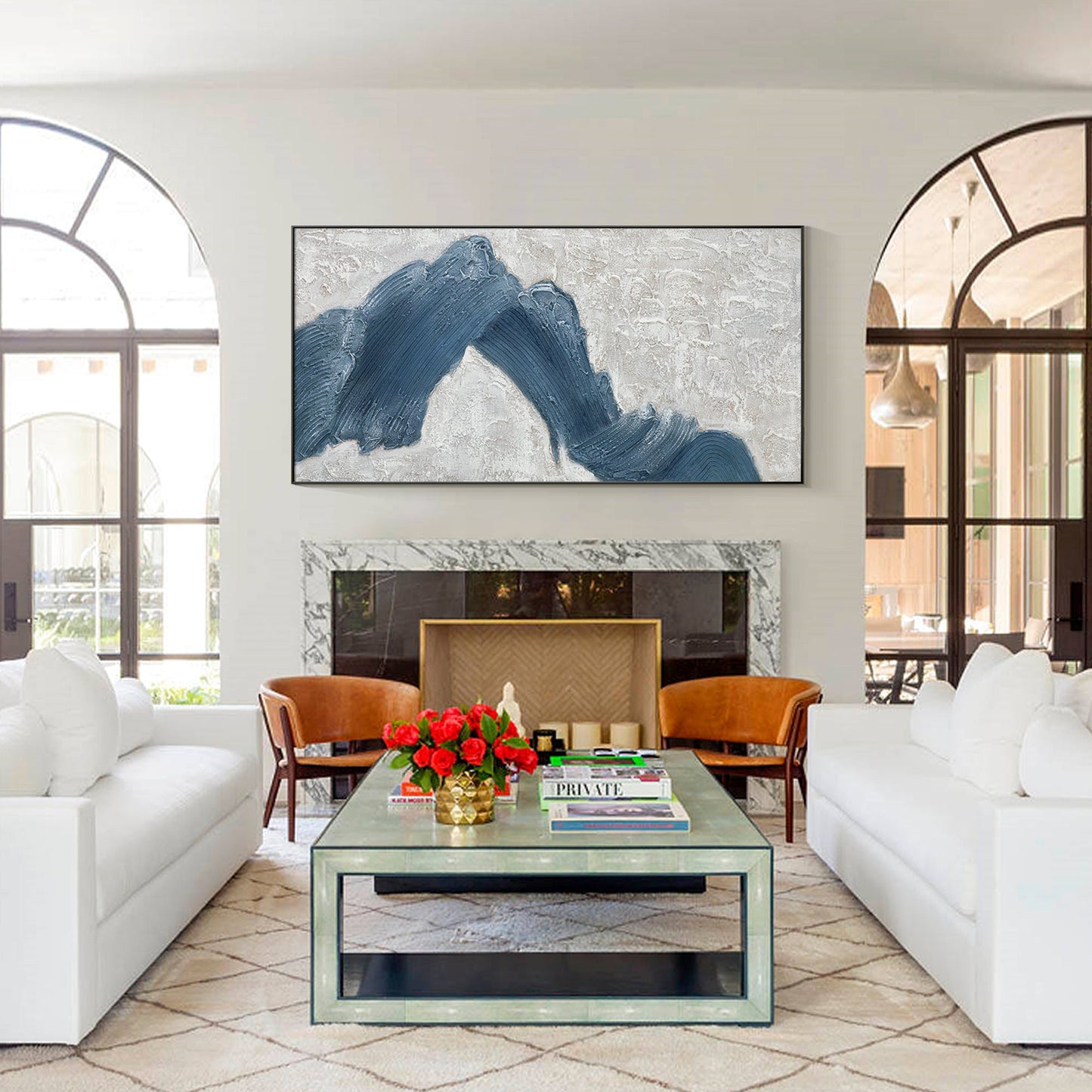 Navy Blue Mountain Textured Painting