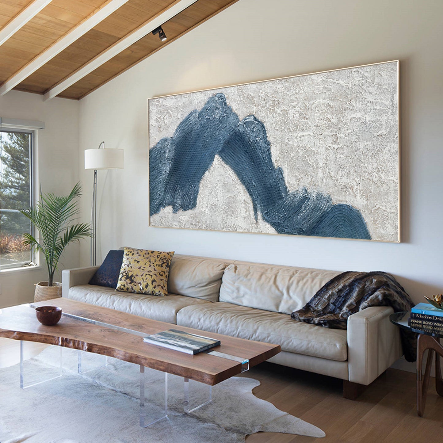 Navy Blue Mountain Textured Painting